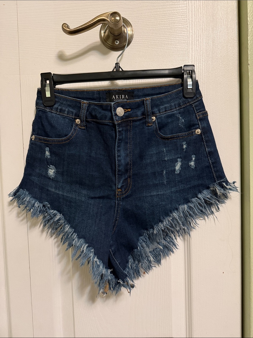 AKIRA Dark Wash Frayed Hem Denim Shorts